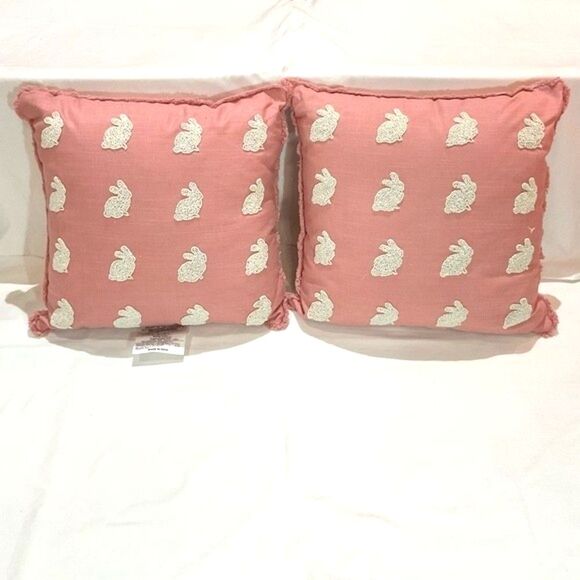 Pink Beaded Bunny Pillows Easter Set of 2 Rabbits Threshold Farmhouse NEW - Picture 1 of 3